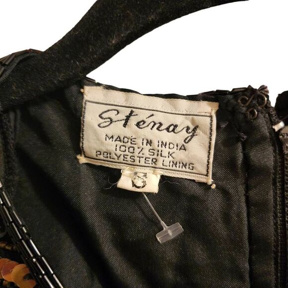 Stenay Vintage Silk Beaded Black Gold Top Size Small - Picture 2 of 13